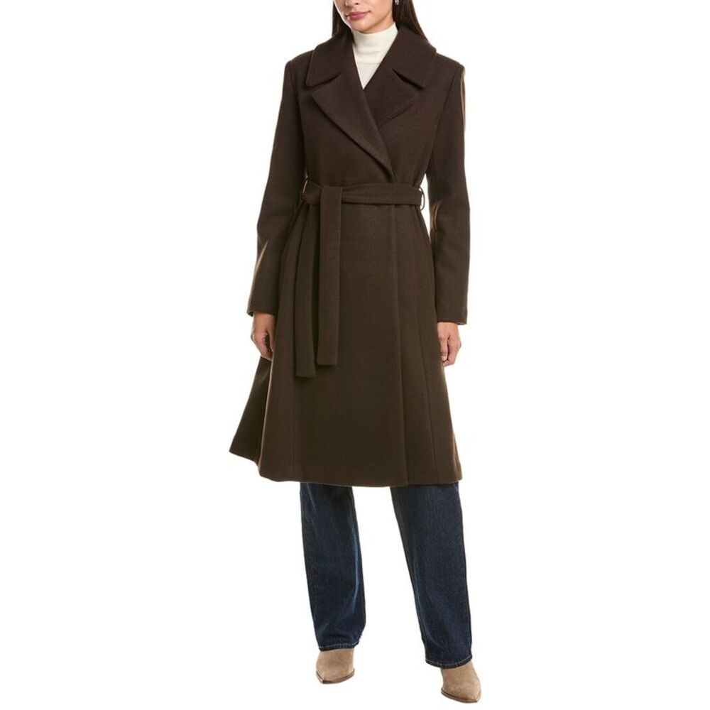 Cece Womens  Bow Back Belt Double-Breasted Wrap Coat, Brown